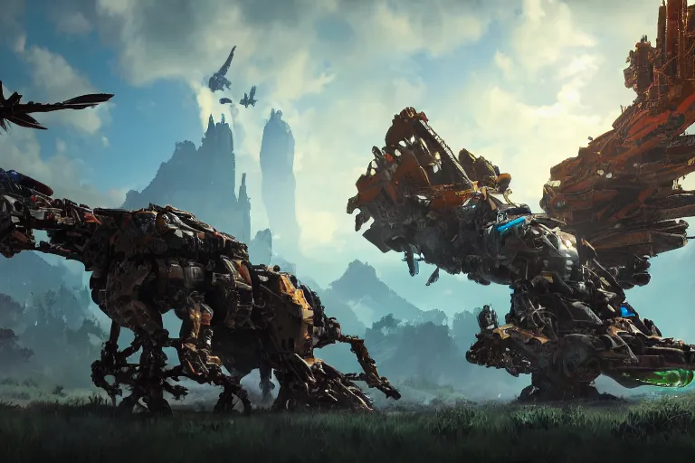 Image similar to glinthawk machine mecha animal beast robot of horizon forbidden west horizon zero dawn bioluminiscence global illumination ray tracing hdr fanart arstation by sung choi and eric pfeiffer and gabriel garza and casper konefal