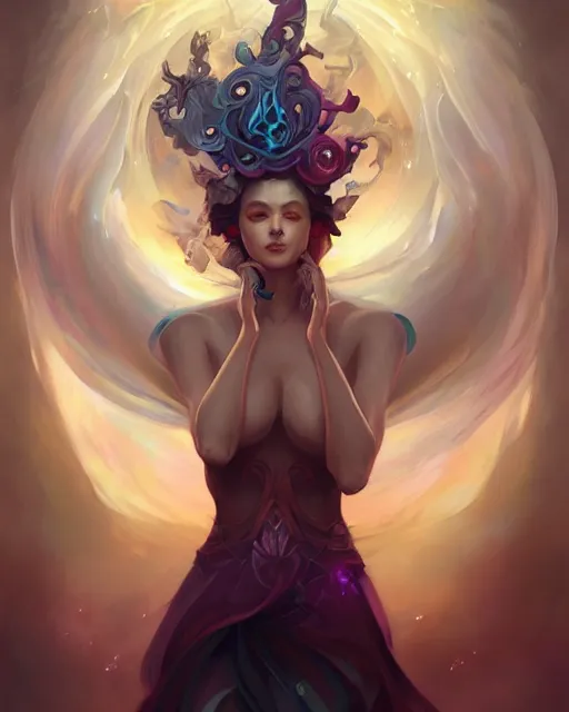 Prompt: portrait of a beautiful metaphysical emanation, by pete mohrbacher and artgerm and wlop, digital art, highly detailed, intricate, fantasy, mystical, sharp focus, Trending on Artstation HQ, deviantart, unreal engine 5, 4K UHD image