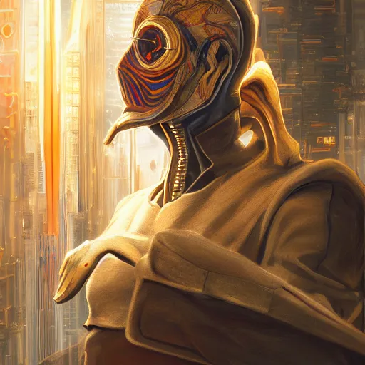 Prompt: golden bordered mural of a futuristic general grevious, hyper realistic, cyberpunk, nightcore, 4 k, highly detailed, beautifully rendered