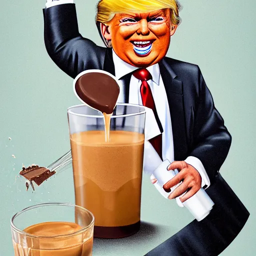 Image similar to donald j. trump vomiting chocolate milk onto liberals