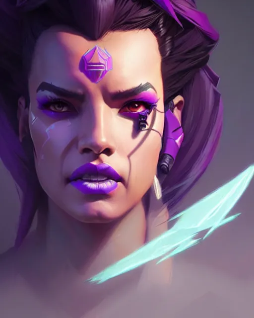 Prompt: sombra from overwatch, character portrait, concept art, intricate details, highly detailed by greg rutkowski, michael whelan and gustave dore
