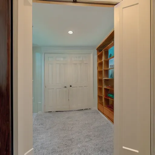 Prompt: a real estate home interior photo. a closet with a portal to another reality in it.