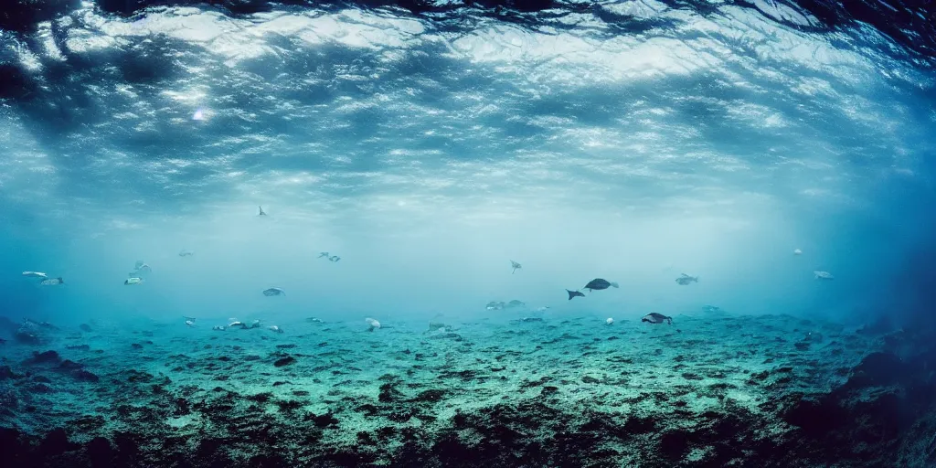 Image similar to a great photograph of the most amazing golf hole in the world under water, fish everywhere, perfect light, ambient light, 5 0 mm, golf digest, top 1 0 0, fog