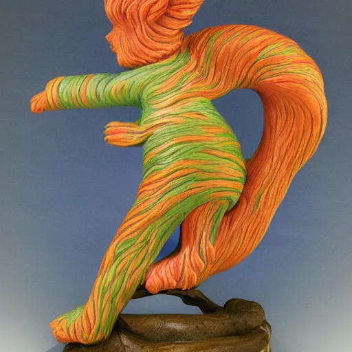 Image similar to clay model statue flowing rainbow cat by susan herbert and hiroshige ii and theophile steinlen and louis wain and min zhen and arthur rackham and pierre bonnard and bonnie mclean and wes wilson, 8 k, artstation