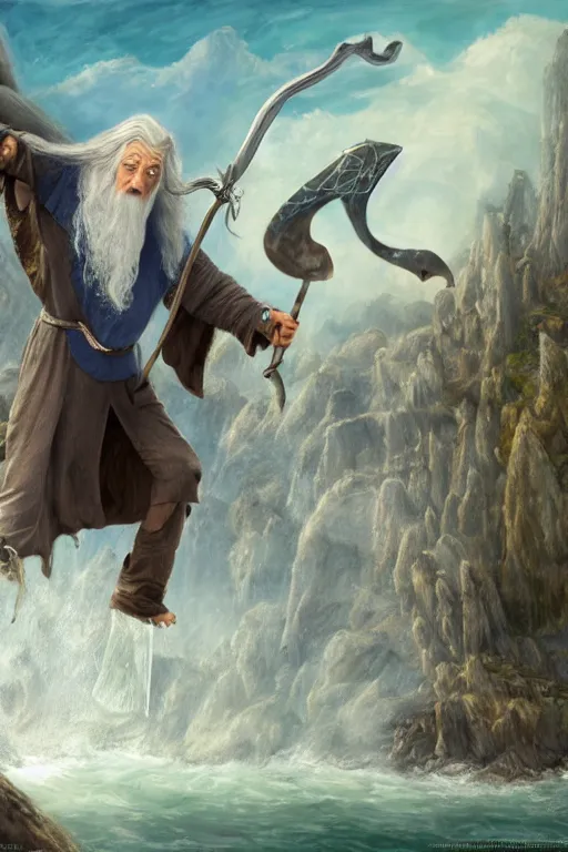 Image similar to gandalf attacks bikini bottom, oil on canvas, intricate, 8 k highly professionally detailed, hdr, cgsociety