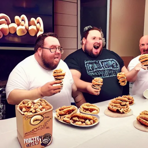 Image similar to fat guys eating cinnabons