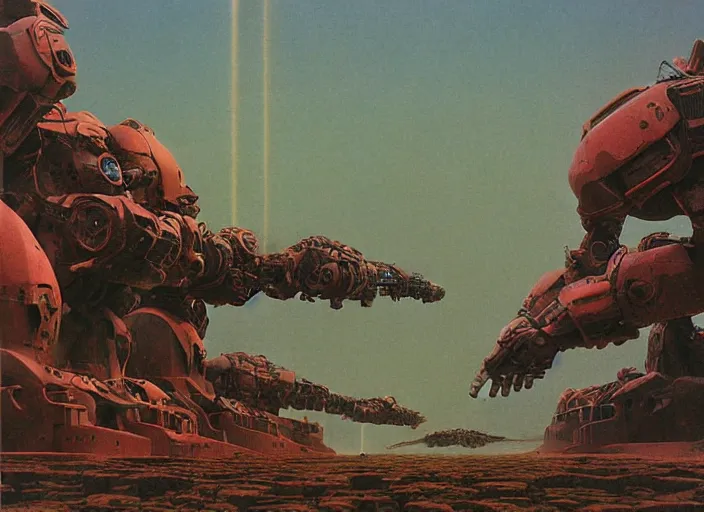 Image similar to The mecha warrior battle of 2300 by Zdzisław Beksiński, highly detailed