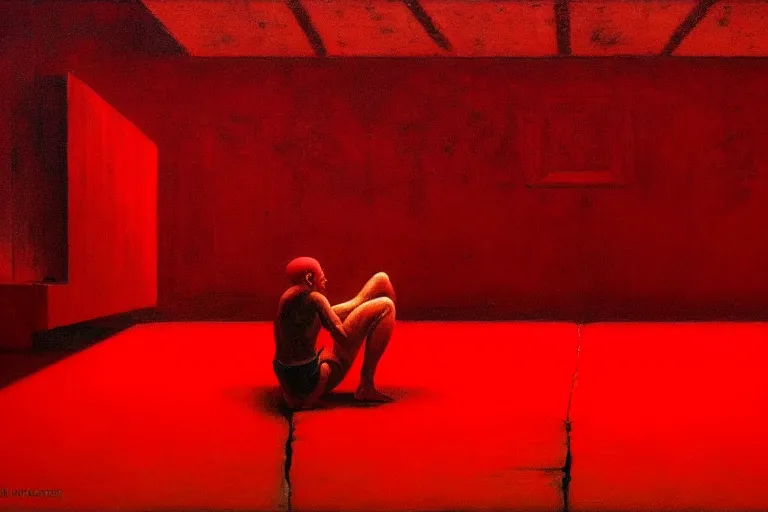 Image similar to only with red, crowd screaming, an exposed painting in a roman theater, in the style of beksinski, parts by edward hopper, parts by rodcenko, parts by yue minjun, intricate and epic composition, red by caravaggio, insanely quality, highly detailed, masterpiece, red light, artstation, 4 k