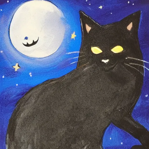 Prompt: of a black cat sleeping under the moonlight