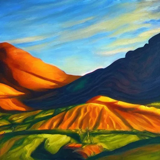 Prompt: land of plenty, valley of none, oil painting, semi - realistic, colorful, dramatic, dynamic lighting