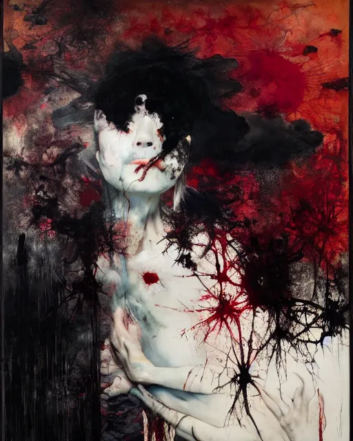 Prompt: death is not mercurial it's patient unlike life, hauntingly surreal, gothic, rich deep colours, painted by francis bacon, adrian ghenie, james jean and petra cortright, part by gerhard richter, part by takato yamamoto. 8 k masterpiece.