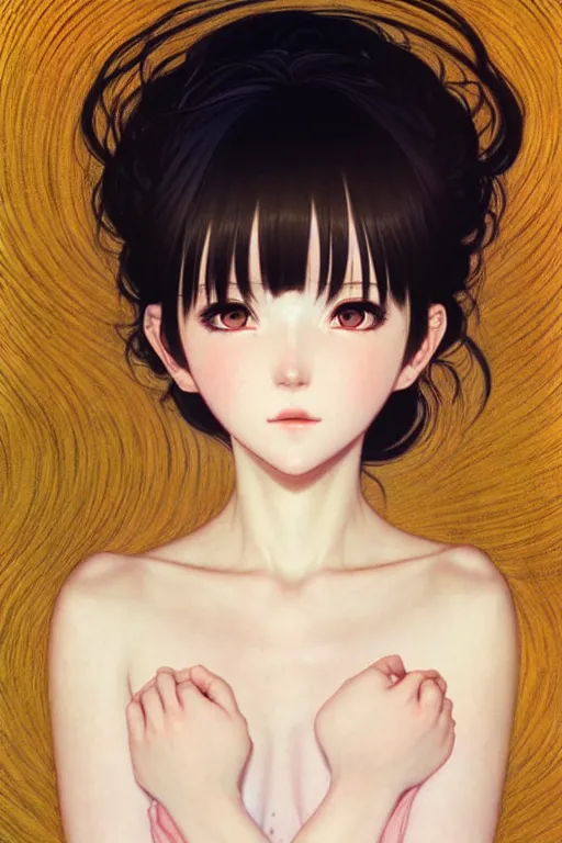 Prompt: portrait Anime girl, cute-fine-face, white-hair pretty face, realistic shaded Perfect face, fine details. Anime. realistic shaded lighting by (((Ilya Kuvshinov))) and Gustav Klimt
