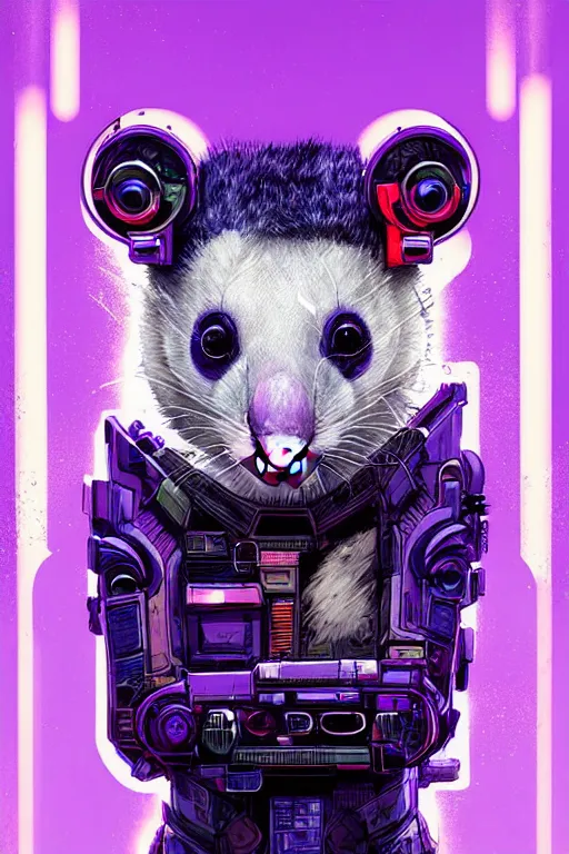 Image similar to a beautiful portrait of a cute cyberpunk opossum by sandra chevrier and greg rutkowski and wlop, purple blue color scheme, high key lighting, volumetric light, digital art, highly detailed, fine detail, intricate, ornate, complex, octane render, unreal engine, photorealistic