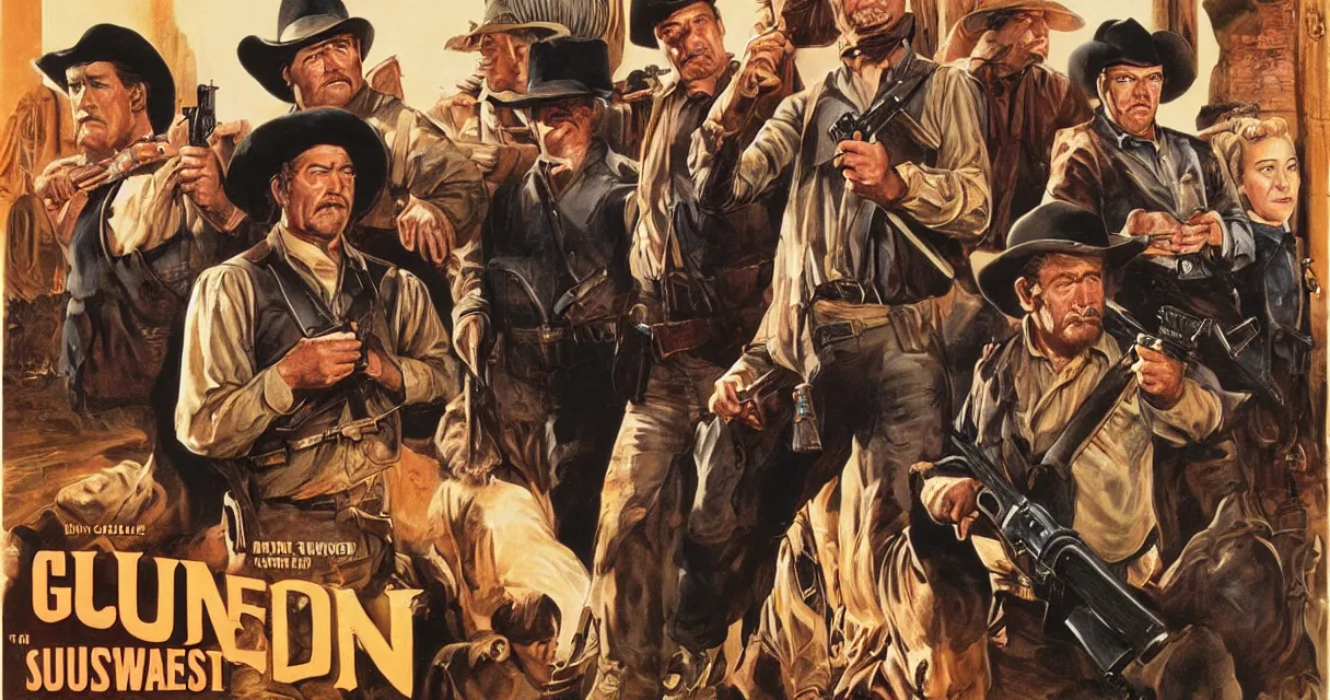 Prompt: poster for the television show Gunsmoke by Drew Struzan