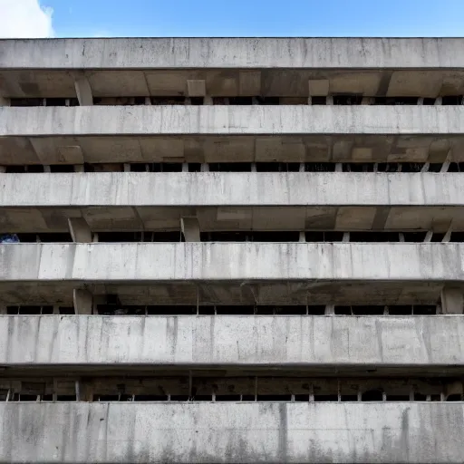 Prompt: Beautiful Photograph of a Brutalist Building, lowshot, mid-day