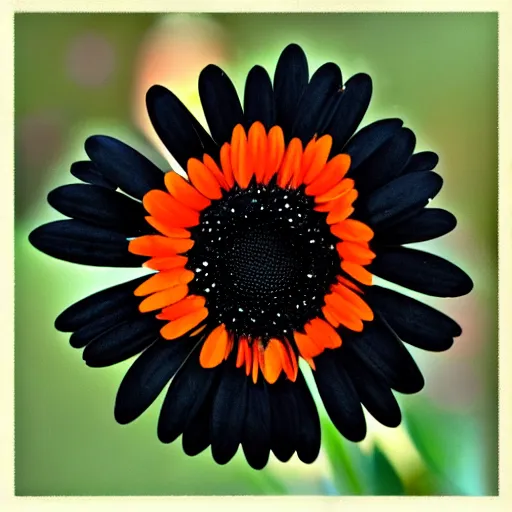 Prompt: black daisy with an orange center