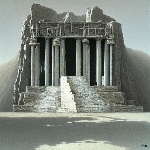 Image similar to The temple of the gods, detailed, immaculate scale, Zdzislaw Beksinski