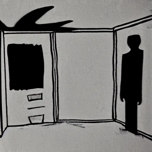 Prompt: a creepy shadow figure in a 9 0 s bedroom, at midnight, looking for victims