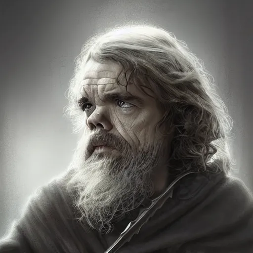 Prompt: peter dinklage as gandalf, digital painting, extremely detailed, 4 k, intricate, brush strokes, mark arian, artgerm, bastien lecouffe - deharme