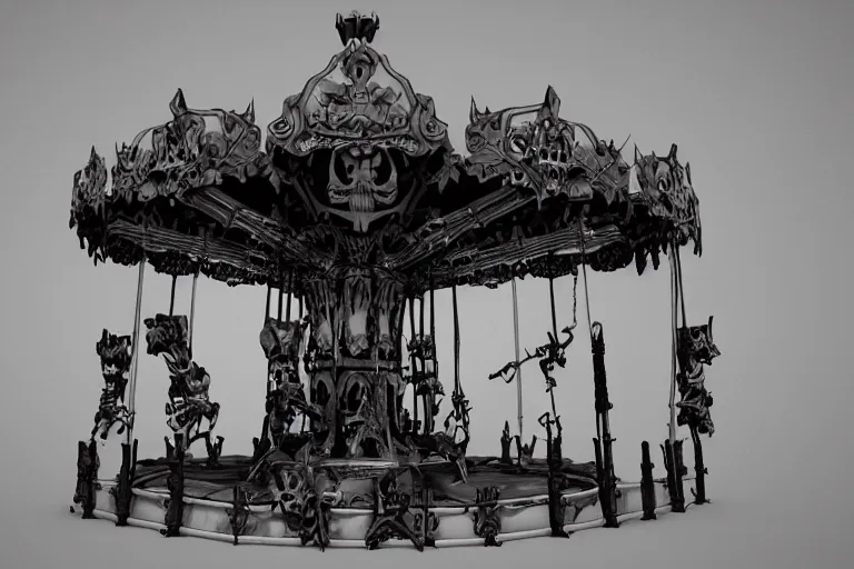 Image similar to 3d sculpt of an evil ironwork carousel made of bones and skulls, artstaton, League of Legends, red dead redemption2, overwatch, digital illustration