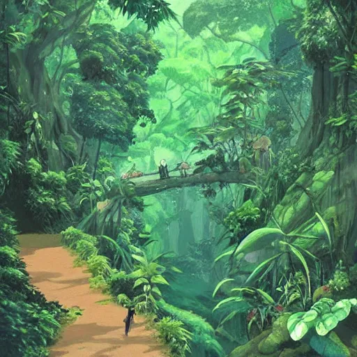 Image similar to studio ghibli an art of a rainforest