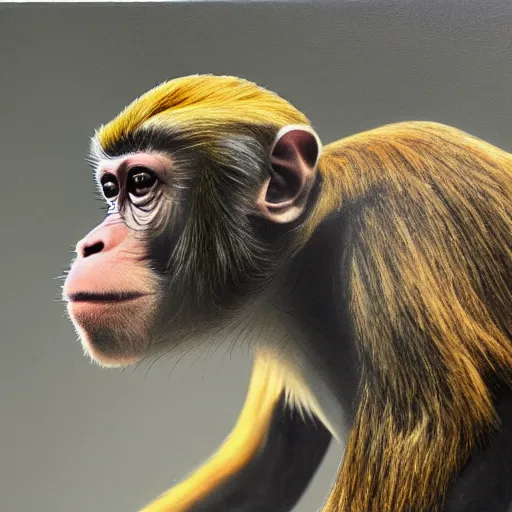 Image similar to a hyper realistic and highly detailed painting of a cybernetic monkey