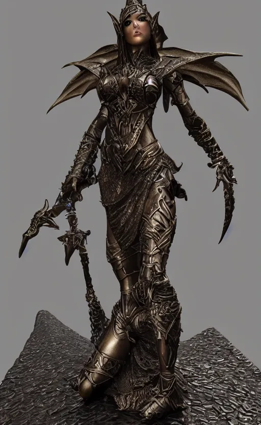 Image similar to Gothic elf princess in dragon armor, bronze statue, unreal engine, high detailed