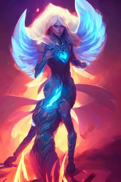 Prompt: kayle league of legends wild rift hero champions arcane fantasy digital painting bioluminance alena aenami artworks in 4 k design by lois van baarle by sung choi by john kirby artgerm and greg rutkowski and magali villeneuve tank support marksman mage fighter assassin,