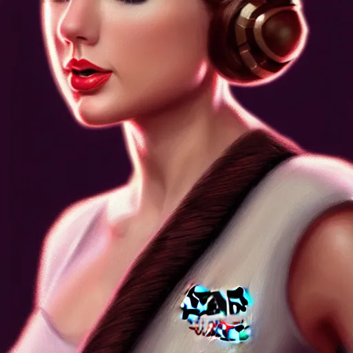 Image similar to Portrait of Taylor Swift as Princess Leia in Star Wars, intricate, elegant, super highly detailed, professional digital painting, artstation, concept art, smooth, sharp focus, no blur, no dof, extreme illustration, Unreal Engine 5, 8K