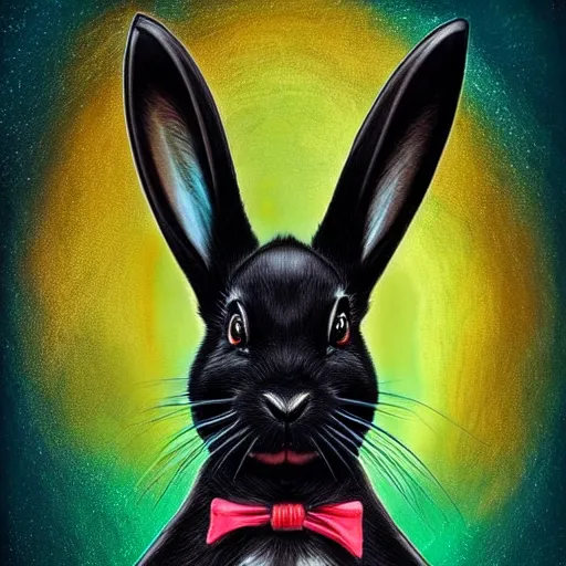 Prompt: cute black rabbit portrait, colorful background, fantasy art, concept, art, computer art, high detail, 4 k