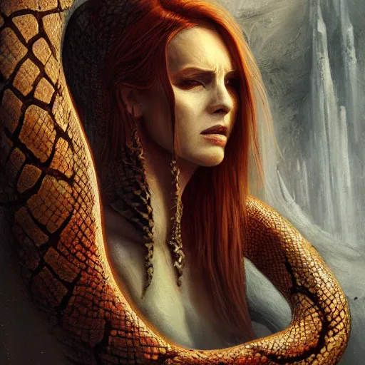 Prompt: snake woman, elden ring boss, matte painting, detailed, elden ring, oil on canvas