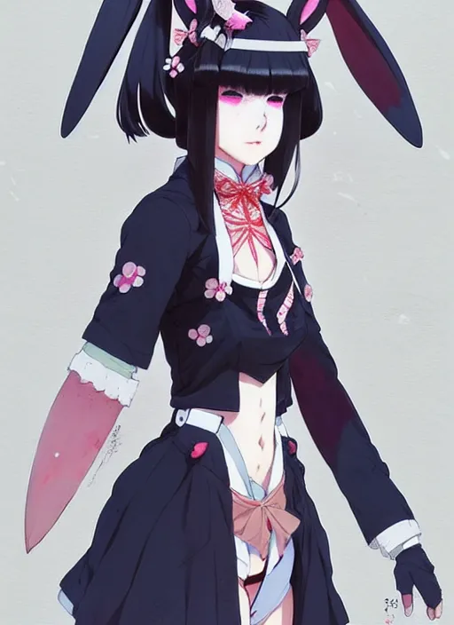 Prompt: concept art of a bunny girl wearing a intricate outfit japanese harajuku street fashion, gapmoe yandere grimdark, butterfly trending on pixiv fanbox, painted by greg rutkowski makoto shinkai takashi takeuchi studio ghibli, akihiko yoshida