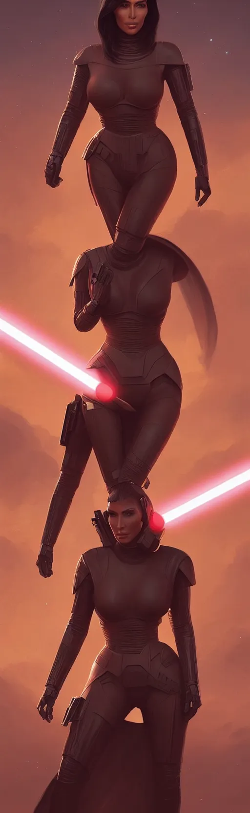 Image similar to kim kardashian : : young woman : : as hot star wars android woman by marvel trading card : : by greg rutkowski, wlop, instagram, unreal engine, ultra hd : :