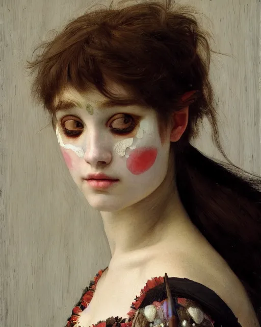 Prompt: a beautiful girl wearing face paint, by edgar maxence and caravaggio and michael whelan, intricate painting, hyper realistic, extremely detailed and beautiful aesthetic face, 8 k resolution