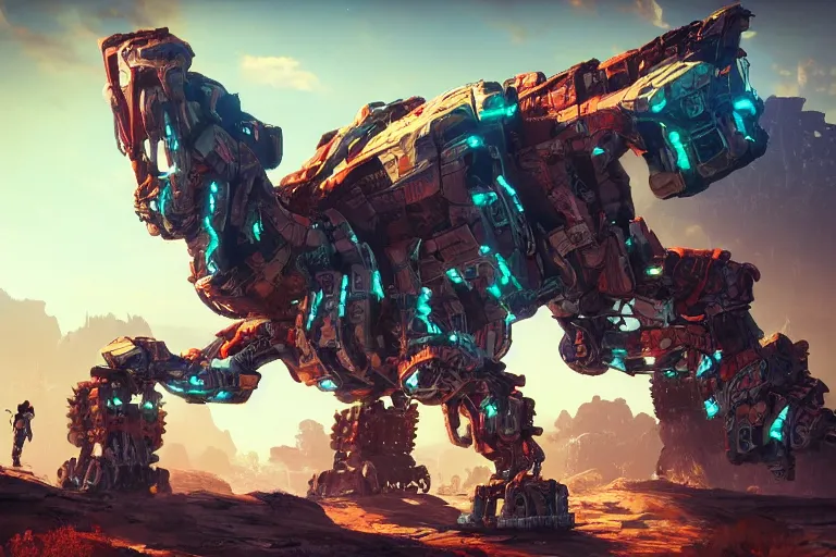 Image similar to rockbreaker machine mecanical creature robot of horizon forbidden west horizon zero dawn bioluminiscence global illumination ray tracing hdr fanart arstation by ian pesty and alena aenami artworks in 4 k