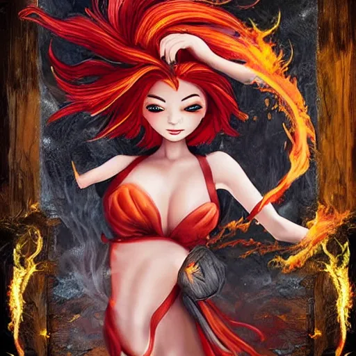 Prompt: fire girl. detailed. realistic. fantasy.