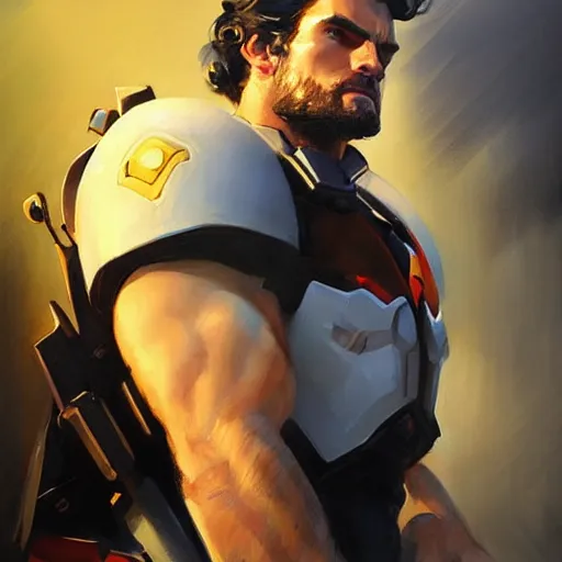 Prompt: greg manchess portrait painting of henry cavill as overwatch character, medium shot, asymmetrical, profile picture, organic painting, sunny day, matte painting, bold shapes, hard edges, street art, trending on artstation, by huang guangjian and gil elvgren and sachin teng