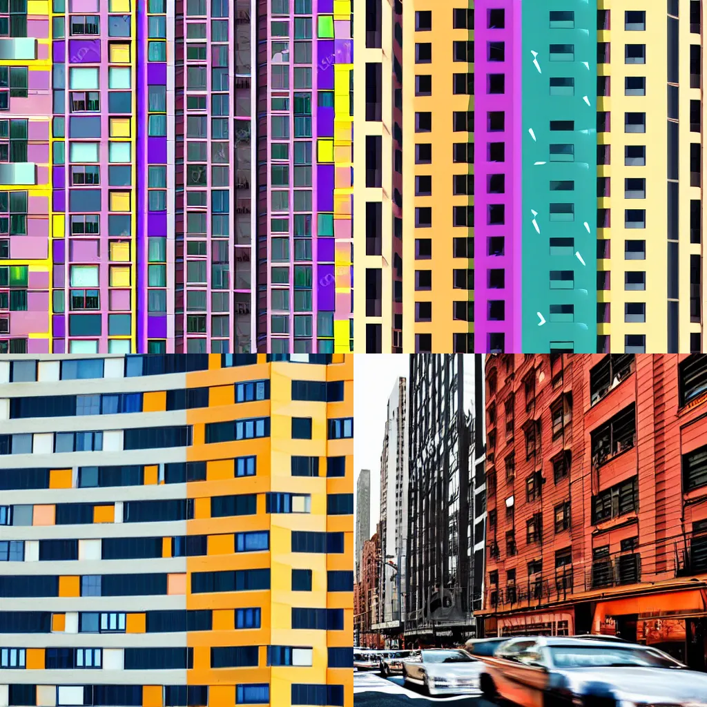 Prompt: new york city building abstract geometric colorful flat render