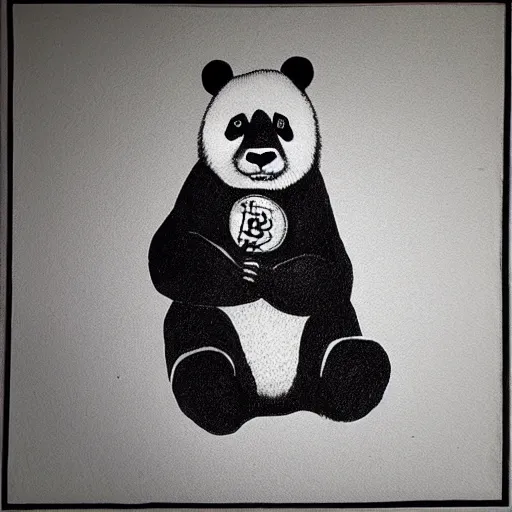 Prompt: “ hand drawn panda looking out into space, highly detailed textures, holding a bitcoin ”