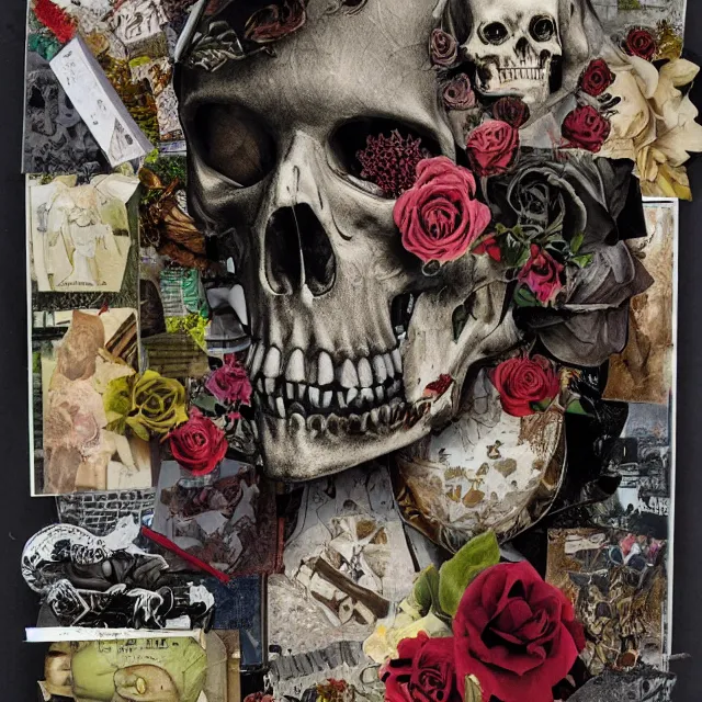 Image similar to death, collage art, highly detailed