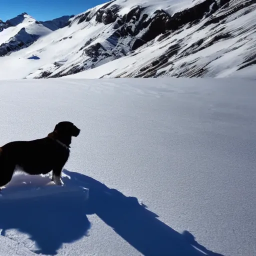 Image similar to a dog on the top of a snow mountain