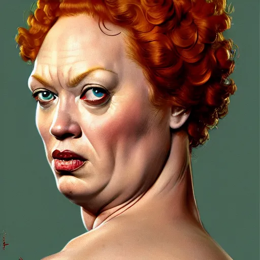 Image similar to upper body portrait of christina hendricks as baron harkonnen, by norman rockwell and boris vallejo, artstation, concept creature character art