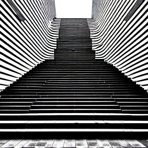 Image similar to black and white surreal photograph, highly detailed vast space made of stairsteps, sideview, detailed textures, natural light, mist, architecture photography, film grain, soft vignette, sigma 1 4 mm f / 1. 4 1 / 1 0 sec shutter, imax 7 0 mm footage