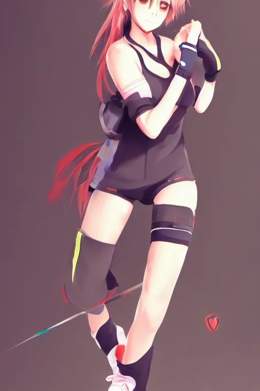 Image similar to pretty anime woman wearing sports clothes, fullbody art, drawn by WLOP, trending on artstation, one character only