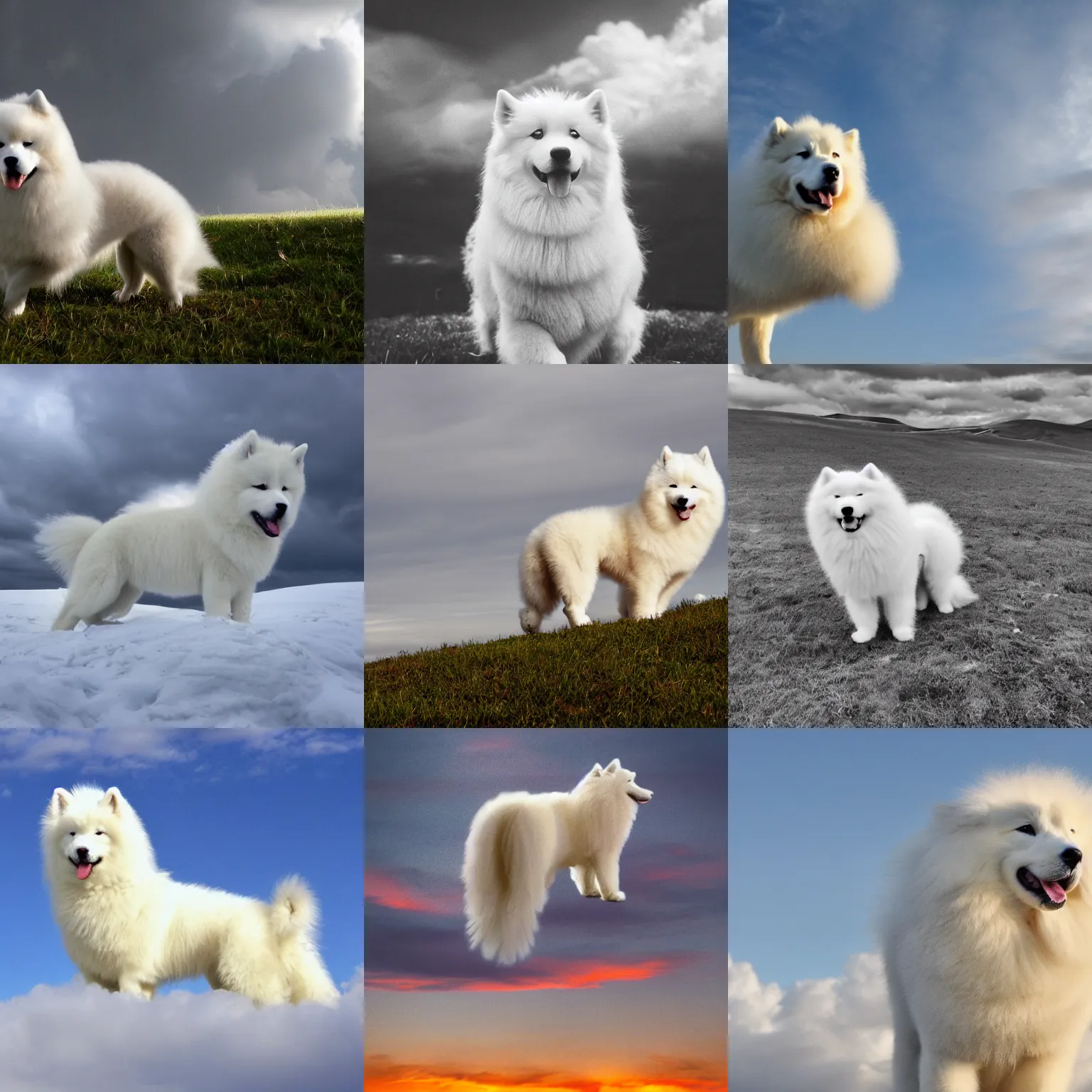 Prompt: A samoyed in the clouds