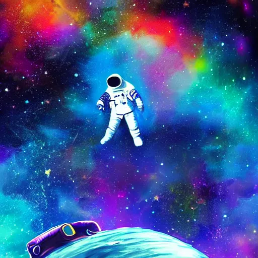 Prompt: astronaut floating in deep space, galaxy, astral, colorful, digital art,