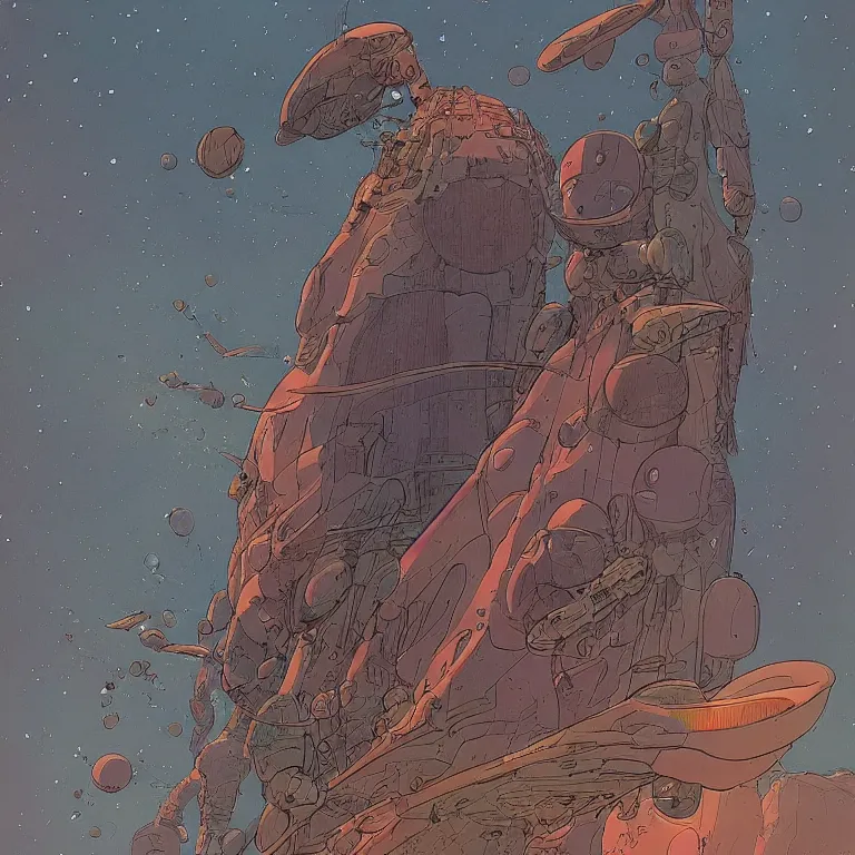 Image similar to moebius, Jean Giraud, spacestation, epic, artstation