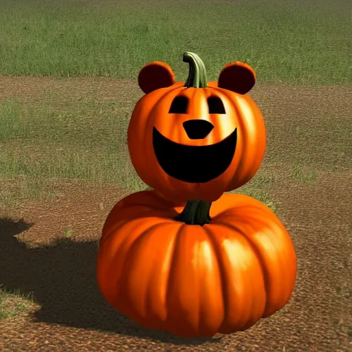 Image similar to a cute smiling bear made out of pumpkins, unreal engine