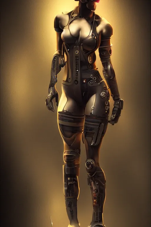 Image similar to entire body, cyberpunk, cyberpunk, female character, beautiful head, nice legs, concept art, artstation, intricate details, dramatic lighting