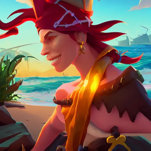 Image similar to jack the pirate mermaid on sea of thieves game avatar hero, behance hd by jesper ejsing, by rhads, makoto shinkai and lois van baarle, ilya kuvshinov, rossdraws global illumination